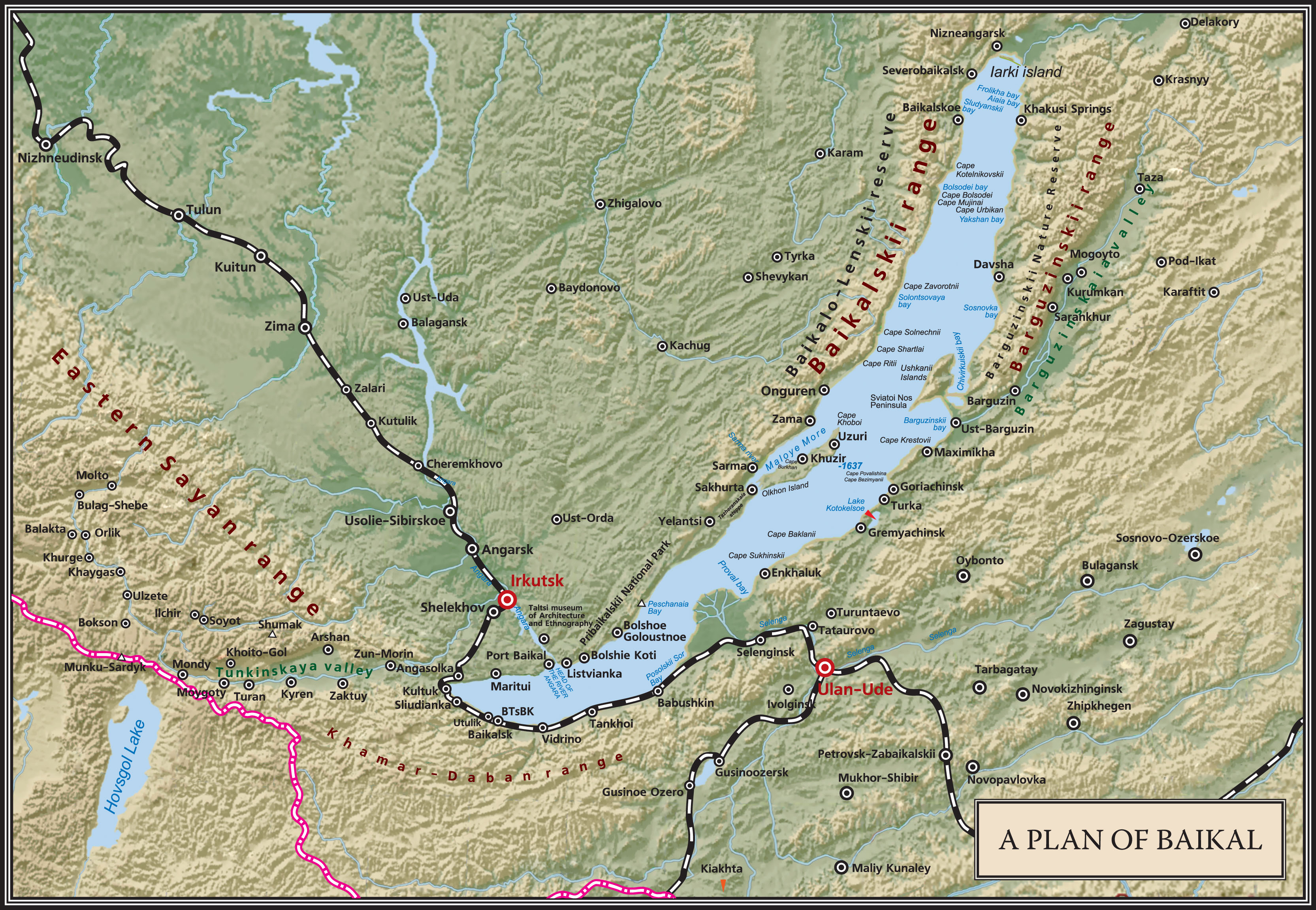 Карта озера байкал с населенными пунктами подробная