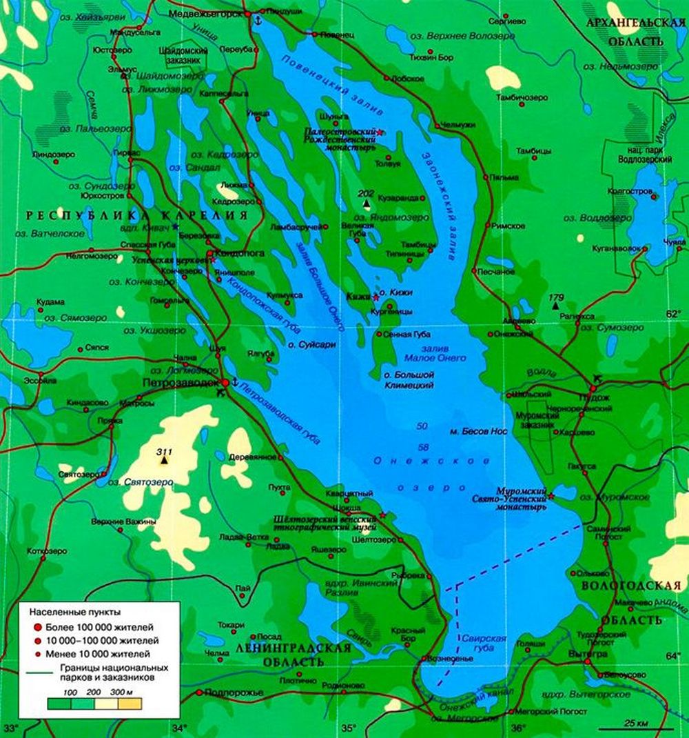 Карта онежского озера подробная