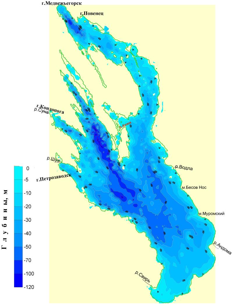 Карта глубин онежского озера